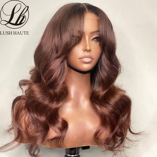 Chocolate Brown Lace Front Wigs 180% Density Body Wave Colored Synthetic Dark Brown Lace Front Wig For Black Women Cosplay Wig