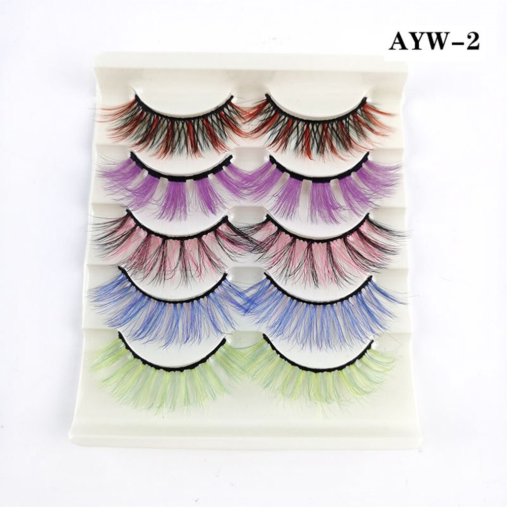 1/5Pairs Colored Eyelash 3D Mink Lashes Colorful Fake Eyelashes Faux Wispy Natural Eyelashes