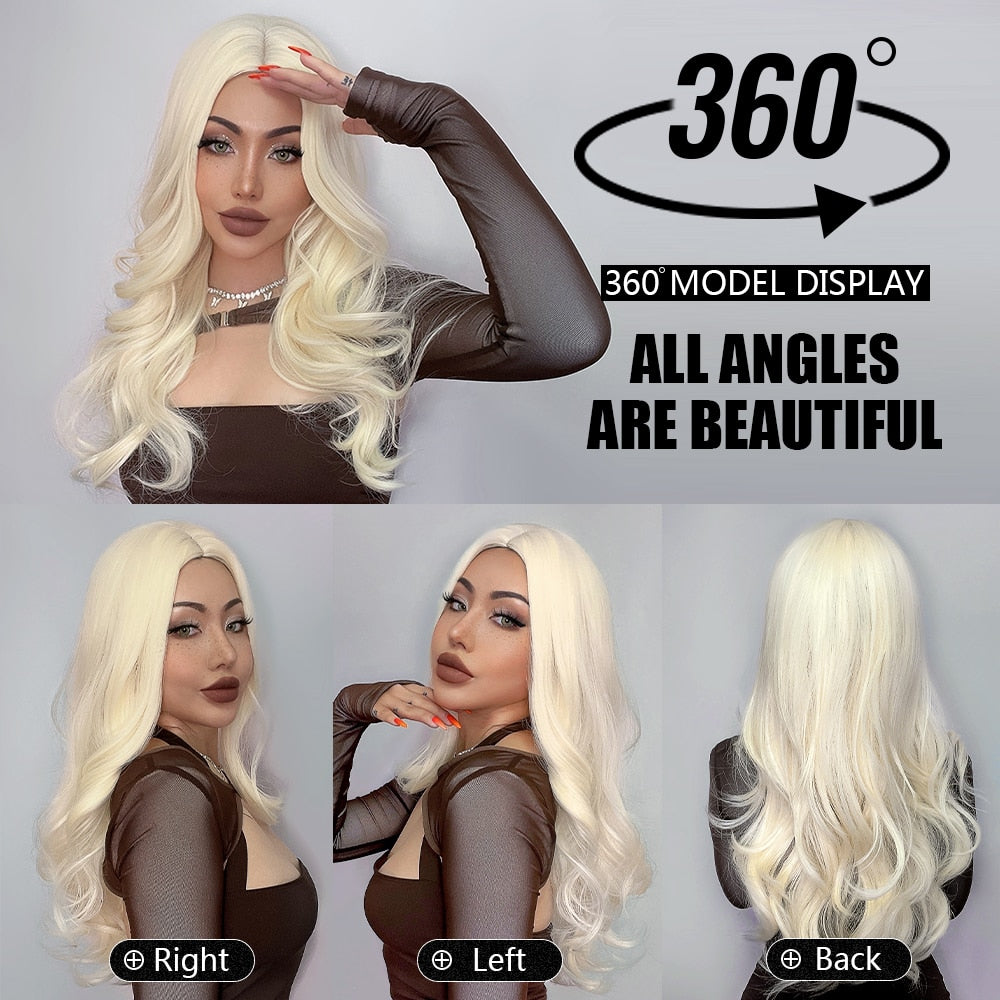 Blonde Synthetic Wig for Woman Long Body Wave Hair Cosplay Lolita Party Natural Heat Resistant Wigs Fiber Daily Hair
