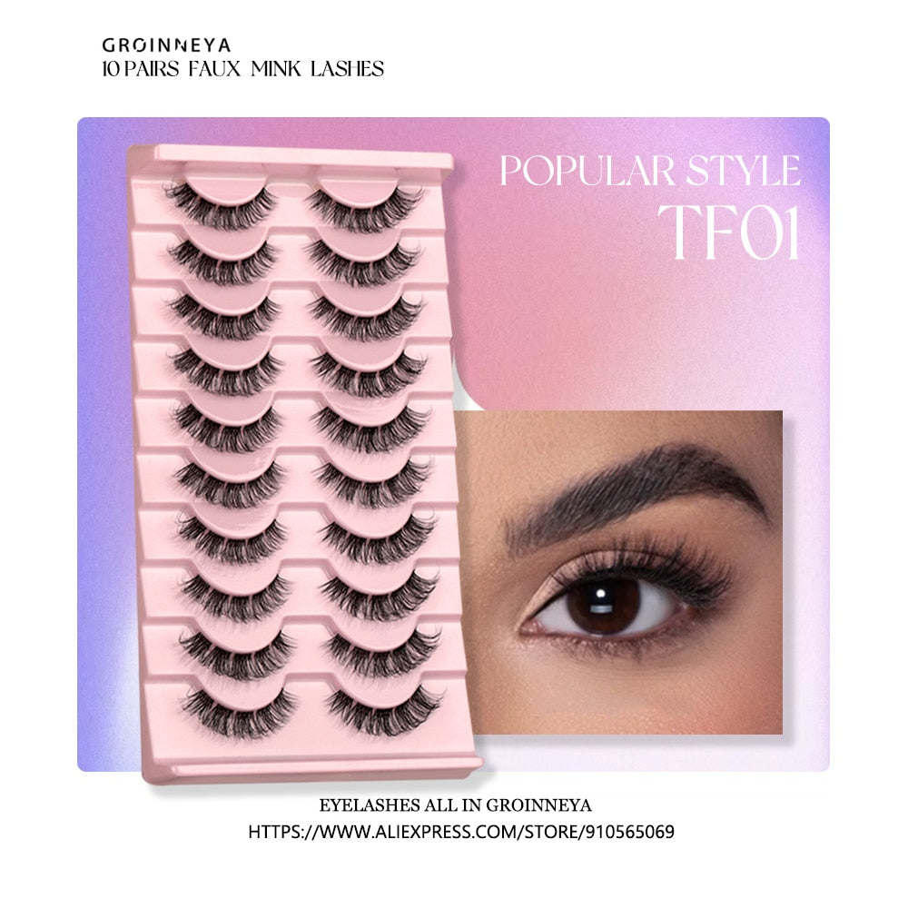 Clear Band Lashes Natural Look Wispy Mink Eyelashes Fluffy 16mm Cat Eye Lashes Pack 5D 10 Pairs Fake Eyelashes