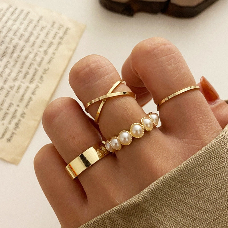 Vintage Bohemian Butterfly Gold Color Ring Sets Zircon Flower Leaf Open Rings for Women Simple Knuckle Accessories