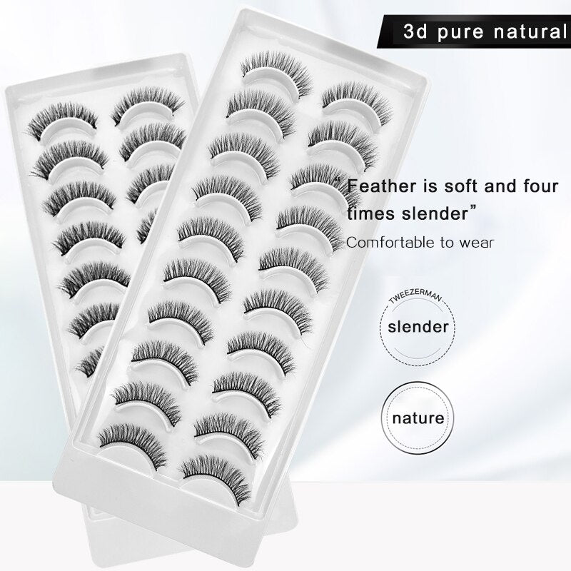 10 Pairs Natural 3d Faux Mink False Eyelashes Dense Curls Slim Short Lashes Cosplay Dramatic Eyelashes