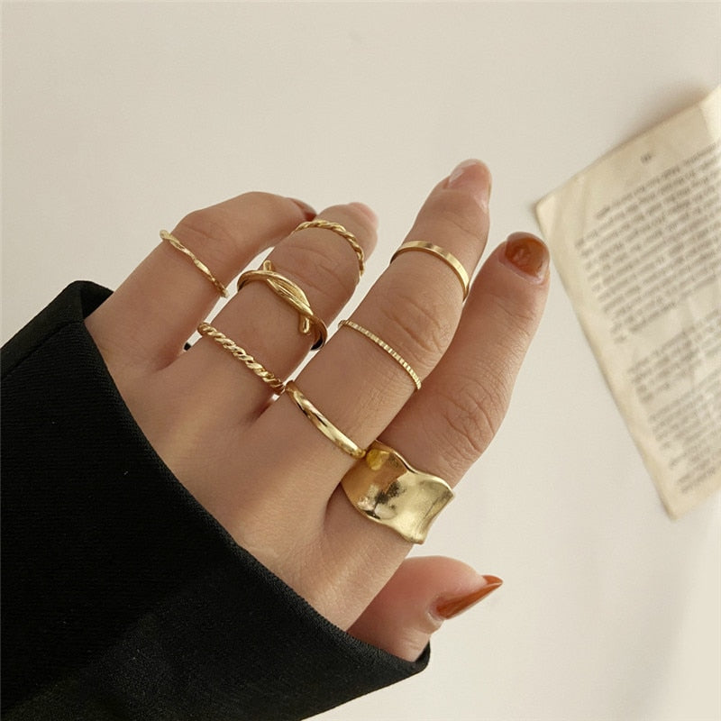 Vintage Bohemian Butterfly Gold Color Ring Sets Zircon Flower Leaf Open Rings for Women Simple Knuckle Accessories