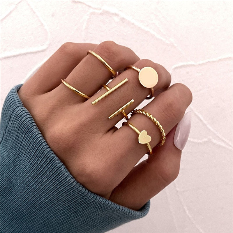 Vintage Bohemian Butterfly Gold Color Ring Sets Zircon Flower Leaf Open Rings for Women Simple Knuckle Accessories