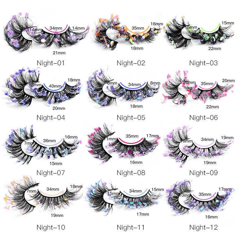 3D Diamond Shiny Fluffy Handmade Faux Mink Dramatic Decoration Eye Dress up EyeLashes Set False Eyelashes Colored Lashes