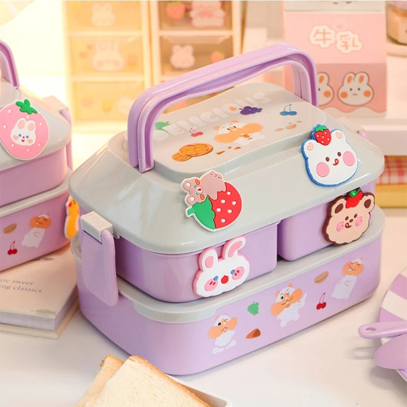 Kawaii Portable Lunch Box Girls School Kids Plastic Picnic Bento Box Microwave Food Box with Compartment Storage Container