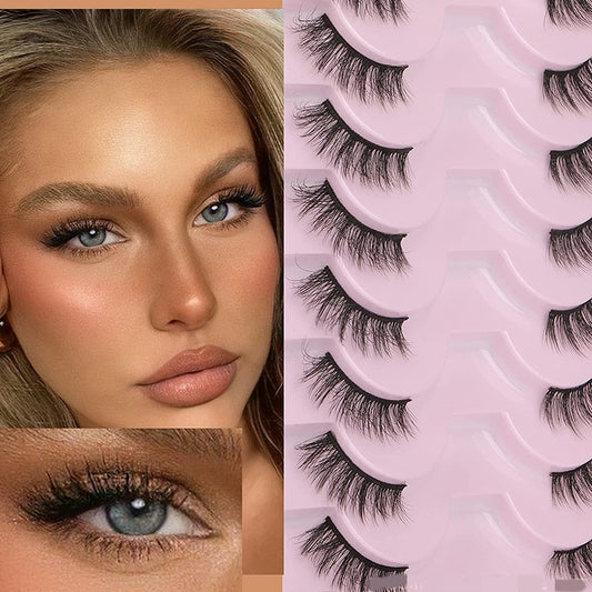 Half Eye Lashes 10 Pairs 3D Faux Mink Lashes Fluffy Soft Wispy Volume Natural long False Eyelashes Reusable