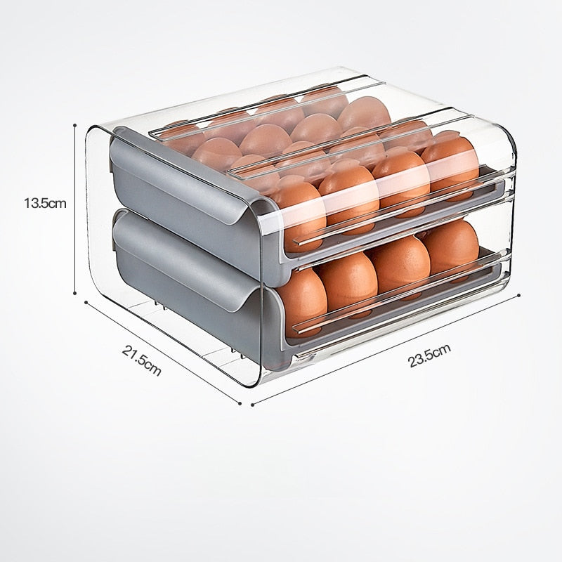 32 Grids Egg Storage Box Refrigerator Transparent Double-Layer Drawer-type Egg Box Container Home Kitchen Egg Holder Organizer
