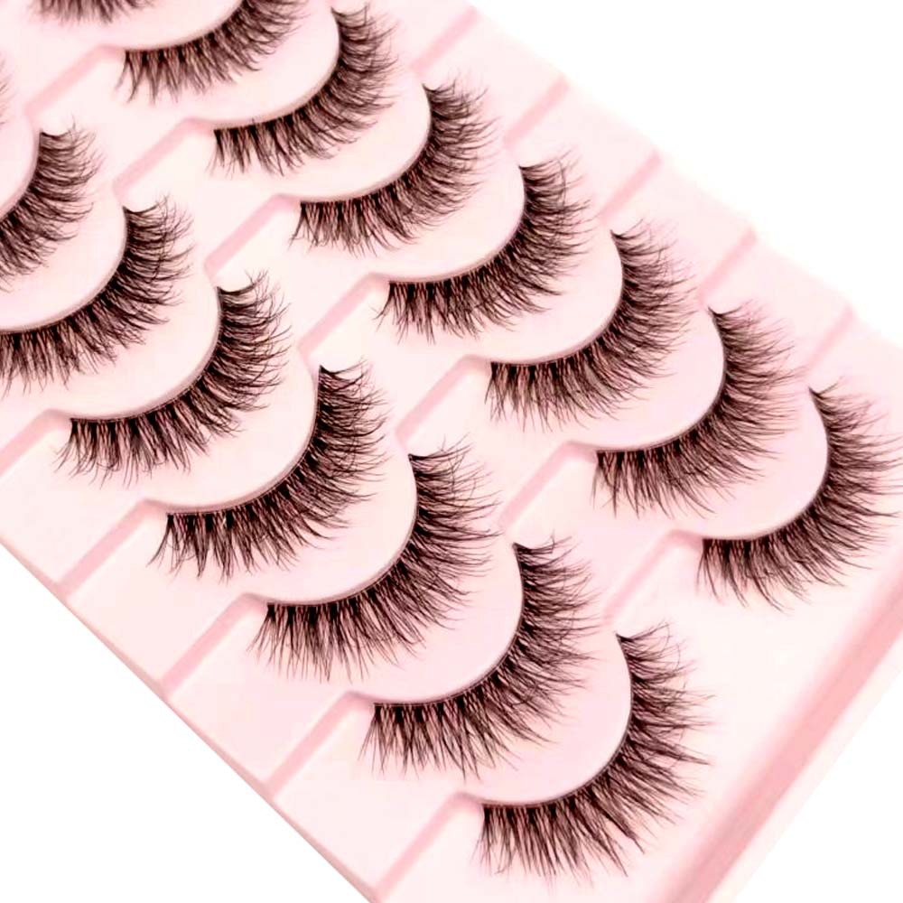10 Pairs3D Mink Invisible Lash Handmade Crisscross Eyelashes Clear Band Soft Strip Eyelash Natural Long Wispy False Lashes