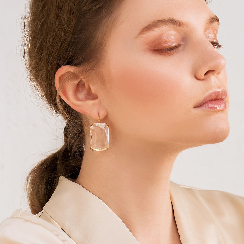 Transparent Resin Pendant Hanging Earring Bohemia Trendy Geometric Square Acrylic Drop Dangle Earrings Jewelry