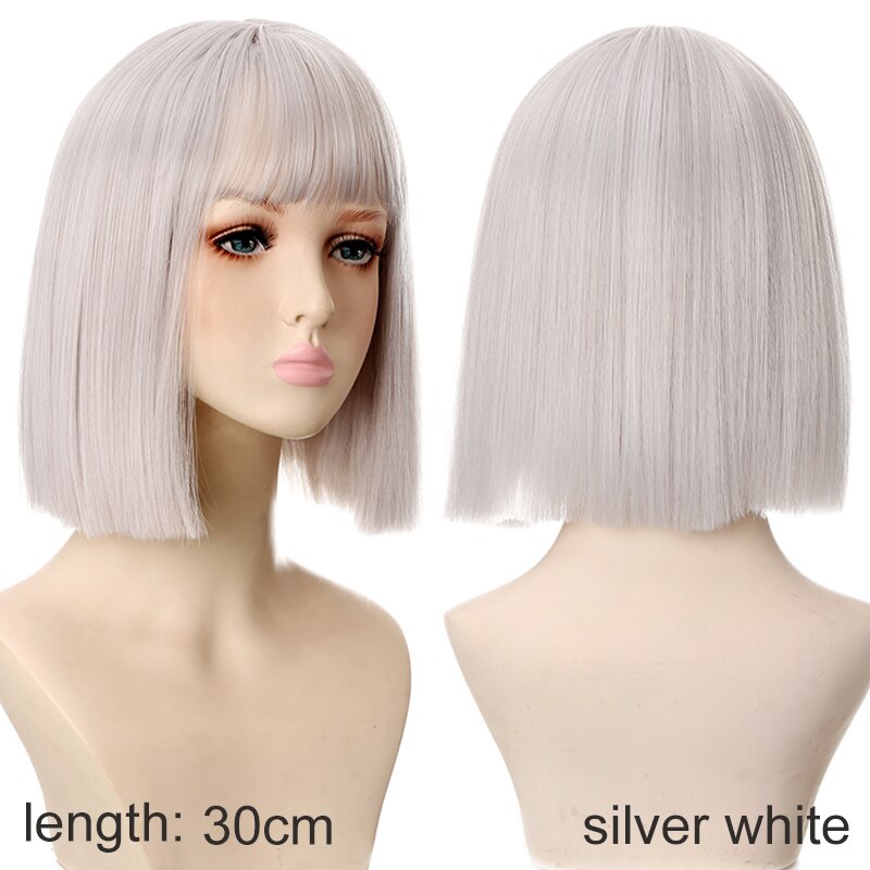 Synthetic Short Water Wave Cosplay Bob Wig with Bangs Heat-resistant Fiber Lolita Wigs For Women Daily Wear