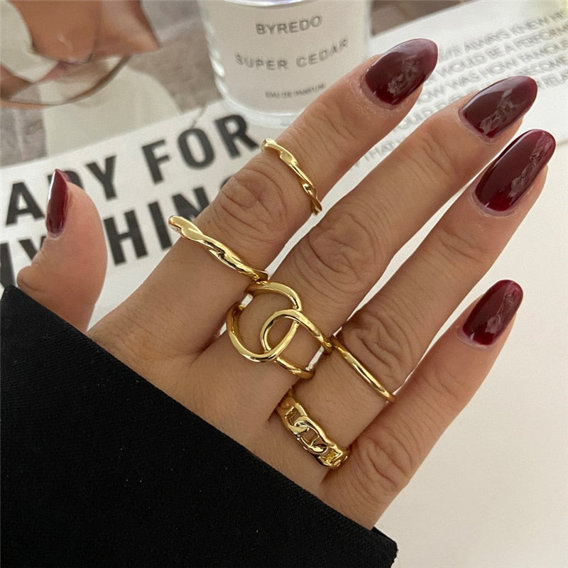 Vintage Bohemian Butterfly Gold Color Ring Sets Zircon Flower Leaf Open Rings for Women Simple Knuckle Accessories