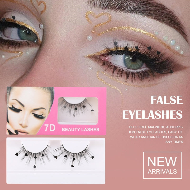 7D Mink Sequins False Eyelashes Peach Heart Glitter Stickers Extension Curler Natural Eye Lashes
