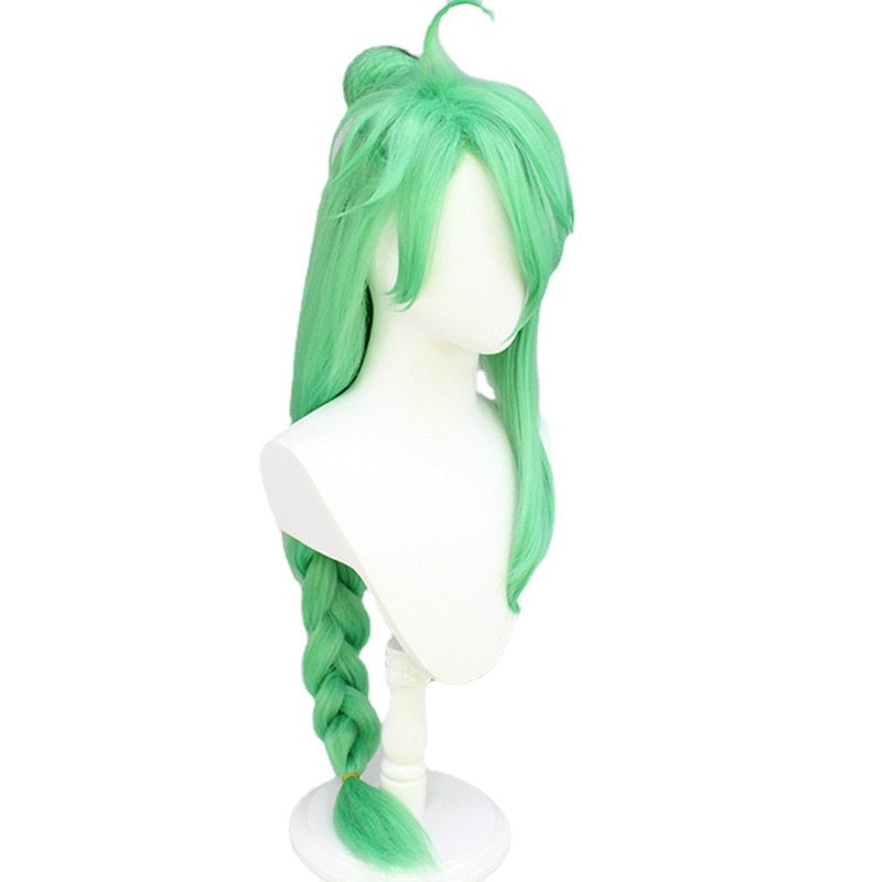 Baizhu Wig Genshin Impact Cosplay Halloween Green Long Curly Braid Heat Resistant Heat Resistant Synthetic Party Wig + Wig Cap
