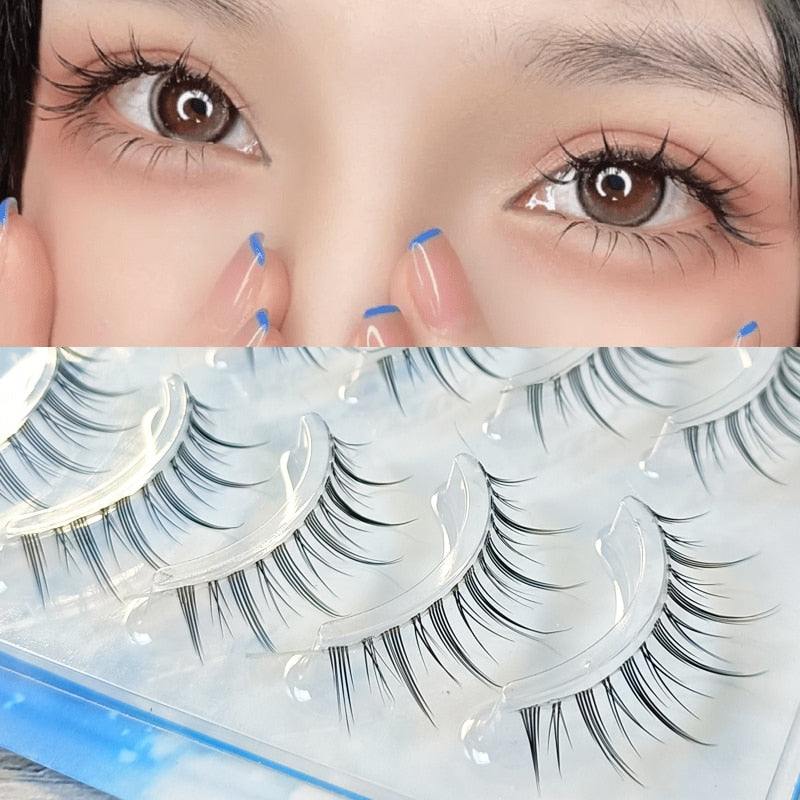 5 Pairs Natural Air False Eyelashes Cos Fairy Japanese Eyelashes Handmade Transparent Terrier Thick Curling Eyelash