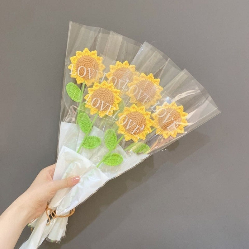 10/5pcs Knitting Flower Sun Flower Fake Flowers Bouquet Decoration Hand-woven Fake Flower Home Creative Decorate