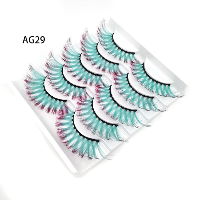 Gradient Color False Eyelashes 5pairs 3D Faux 100% Mink Fake Lashes Hair Fluffy Soft Lash Extension Reusable