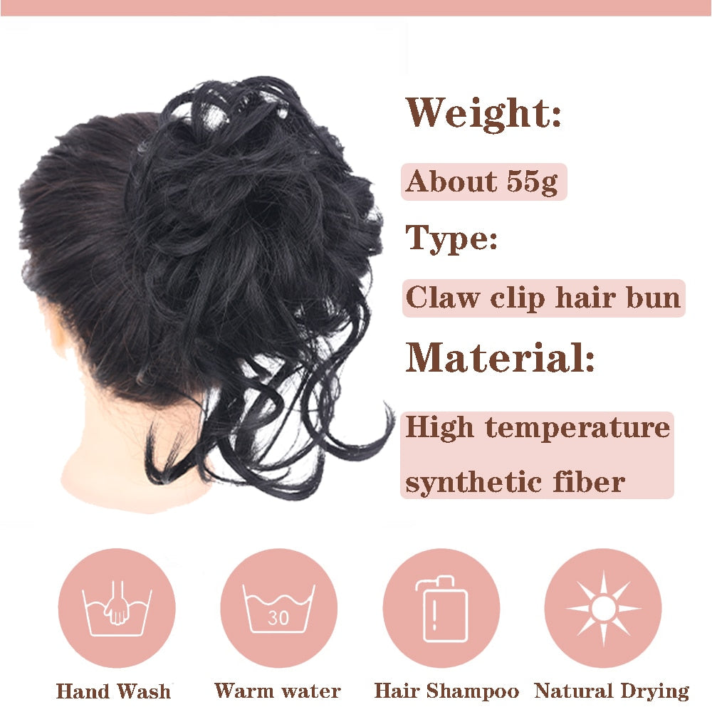 Synthetic Hair Bun Messy Scrunchies Hairpiece Accessories Claw Clip Chignon Curly Fake Hair Elastic Hair Band for Women
