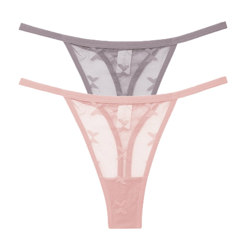 2PCS/Set Mesh Transparent Thong Women Panties Underwear Seamless G-String Female Underpants Intimates Lingerie S-XL