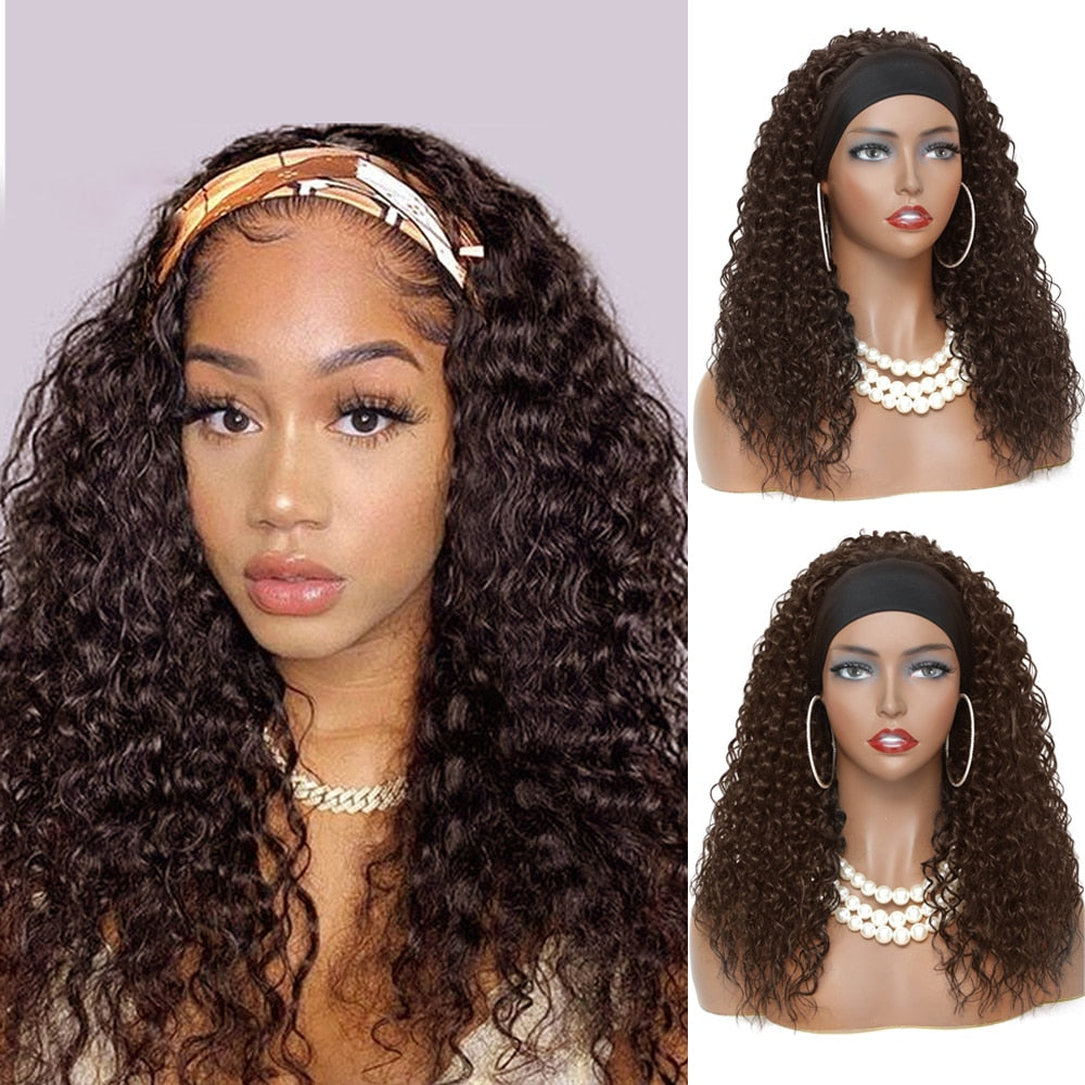 Black curly Hair Headband Wigs 18 Inches Ombre Brown Afro Kinky Curly Hair Soku Glueless Wig 150% Density