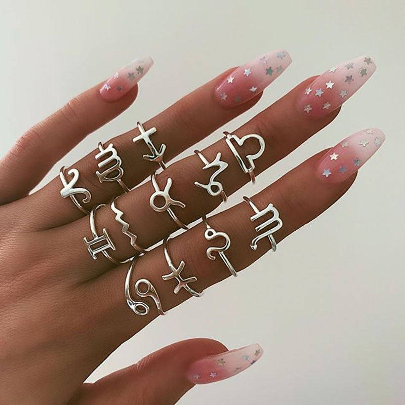 Bohemian Geometric Rings Sets Crystal Star Moon Flower Butterfly Constellation Knuckle Finger Ring Set For Women Jewelry