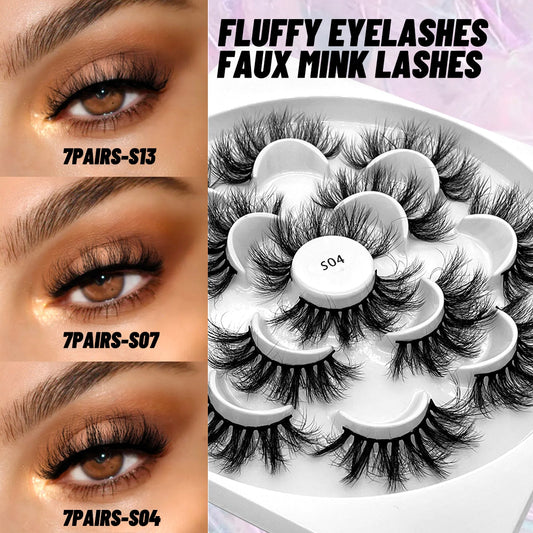 5/7 Pairs Fluffy Eyelashes 6D Faux Mink Eyelashes Natural Thick Long False Lashes Dramatic Volume Fluffy Eyelashs