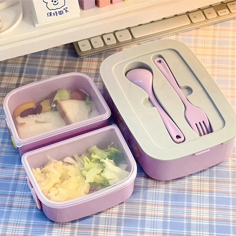 Kawaii Portable Lunch Box Girls School Kids Plastic Picnic Bento Box Microwave Food Box with Compartment Storage Container