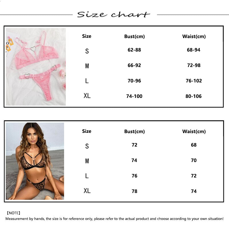 Women Lace Sensual Lingerie Set Sexy Dot Thong Erotic Underwear Mesh See Through Heart Ring Bra Bandage G-string Panties Suit