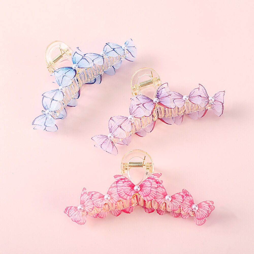 Chic Pearls Hair Claws Elegant Handmade Butterfly Hair Clips Temperament Hairpins Crab Headwear