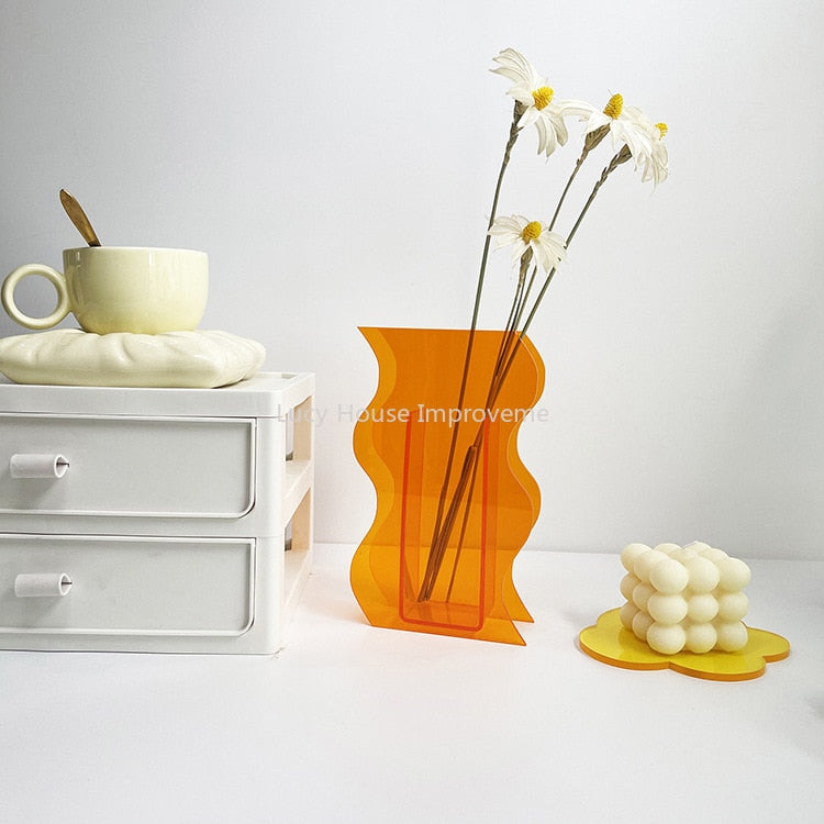 Rainbow Color Acrylic Vases Floral Container Decorative Home Office Decoration
