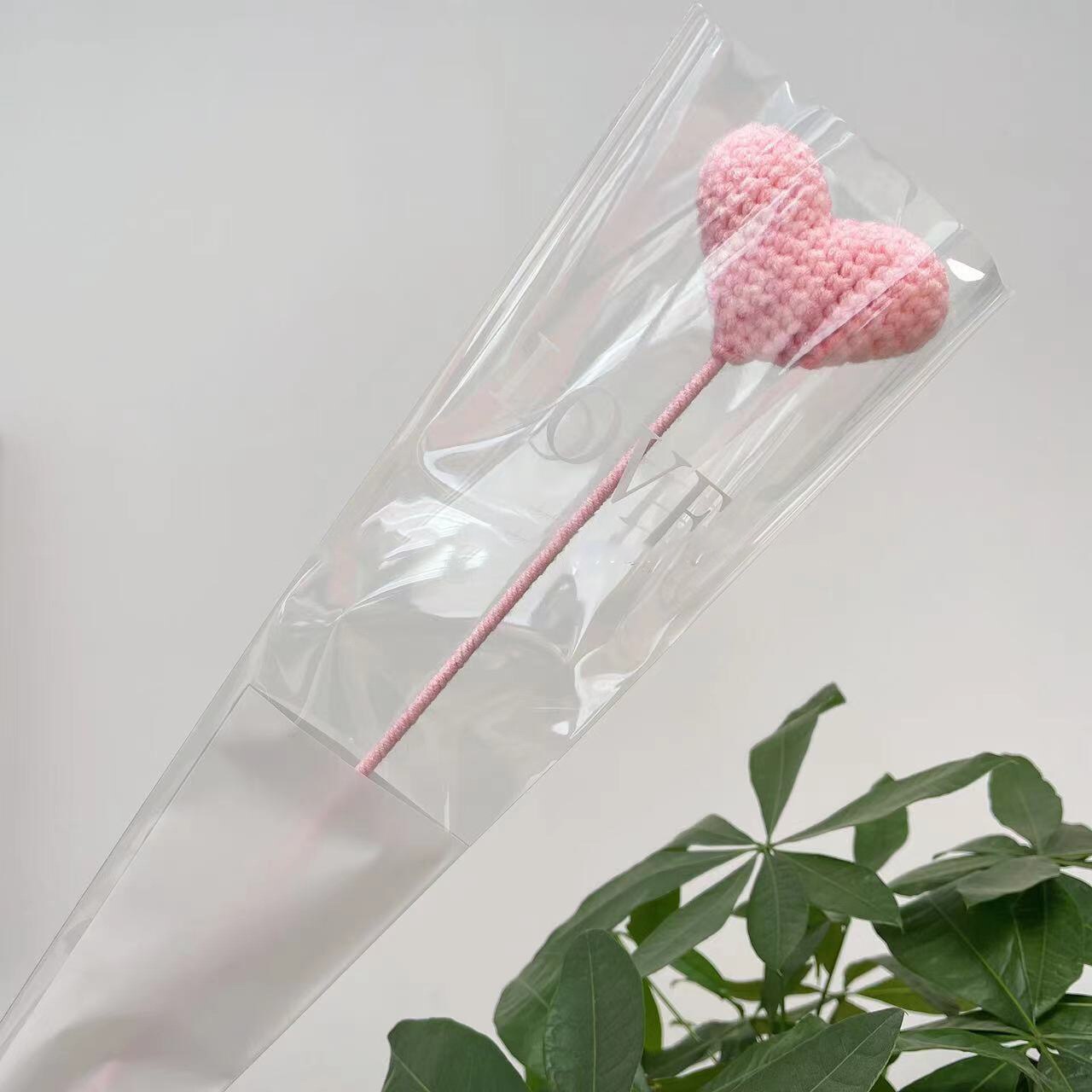 8pcs/Lot Hand-knitted Yarn Crochet LOVE Heart Shape Artificial Flowers Bouquet For Home Decorations Handicrafts Gift