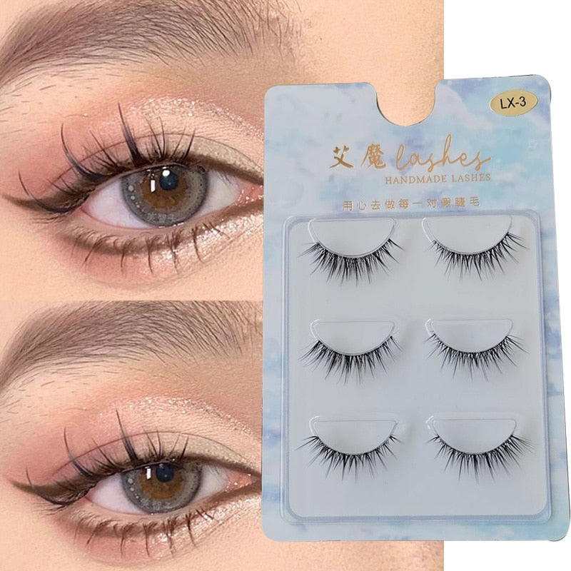 3 Pairs Mink Eyelashes Little Devil False Lash Extension Natural Fairy Wispy Lash Cross Curling Fairy False Eyelashes