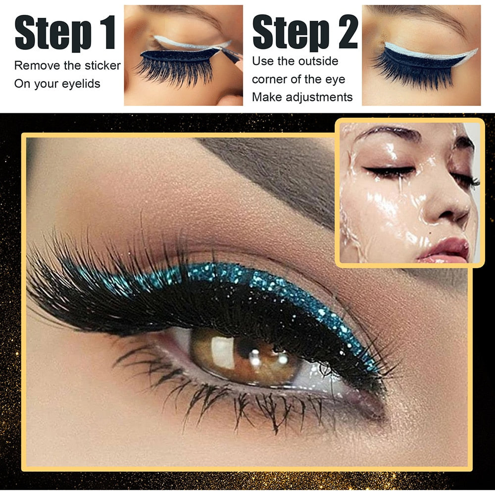4 Pairs/Set Reusable Eyeliner Stickers Double Eyelid Glitter Silver Eye Makeup Eyelash Stickers Self-adhesive Eye Makeup Tool