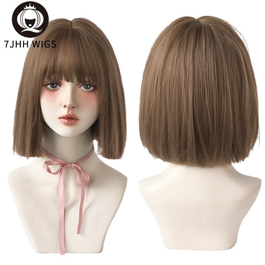 WIGS Black Short Bob Wig for Girl Daily Wear Synthetic Wig Natural Supple Summer Heat resistant Wig With Bangs