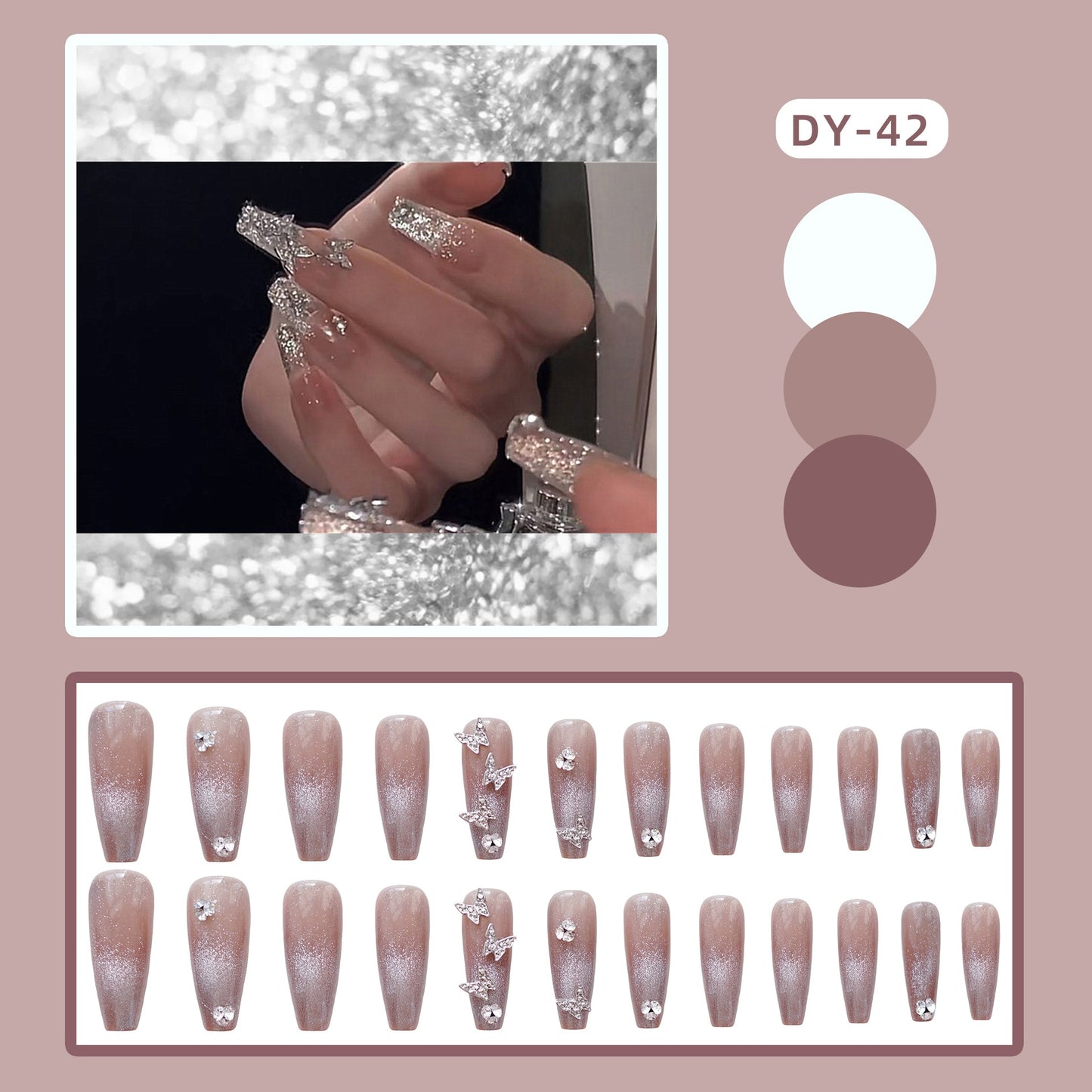 24pcs Cat Eye False Nail Deep Blue Color Fake Nail Tips Full Cover Nail Art Long Coffin Ballet Press on Nail Manicure Nail Tips