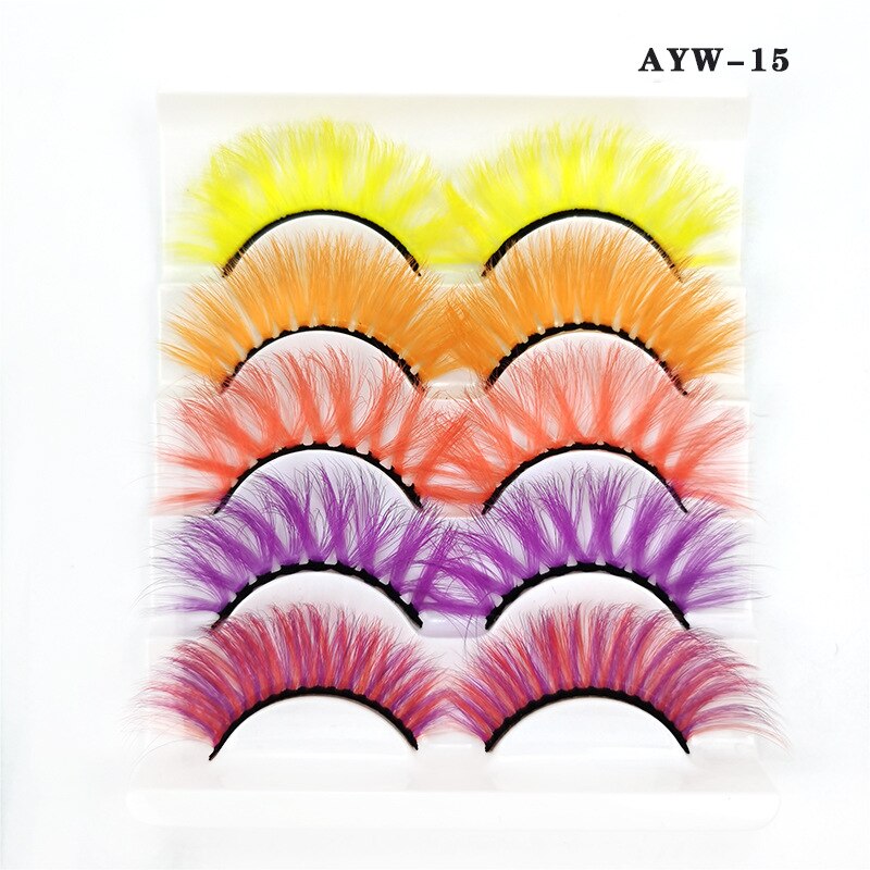 5 Pairs 3D White Mink Lashes Natural Long Thick Fluffy Colorful False Eyelashes Lash Extension