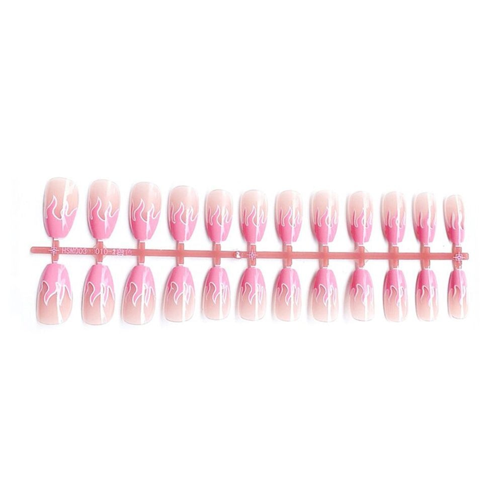 24pcs/Box Glitter Coffin False Nails Pink/White Heart Design French Ballerina Fake Nails Full Cover Nail Tips Press On Nails