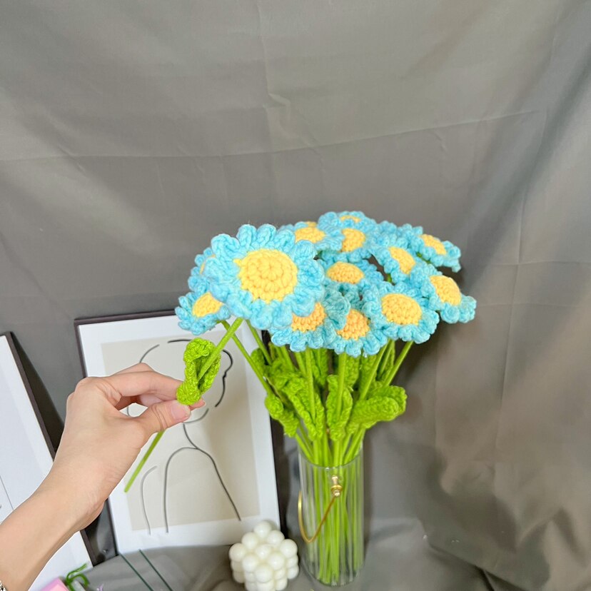 1pcs Hand-Knitted Flower Daisy Flower Lavender Sunflower Knitting Flower Knit Home Decor