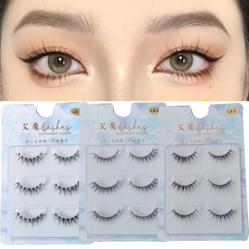 3 Pairs Mink Eyelashes Little Devil False Lash Extension Natural Fairy Wispy Lash Cross Curling Fairy False Eyelashes