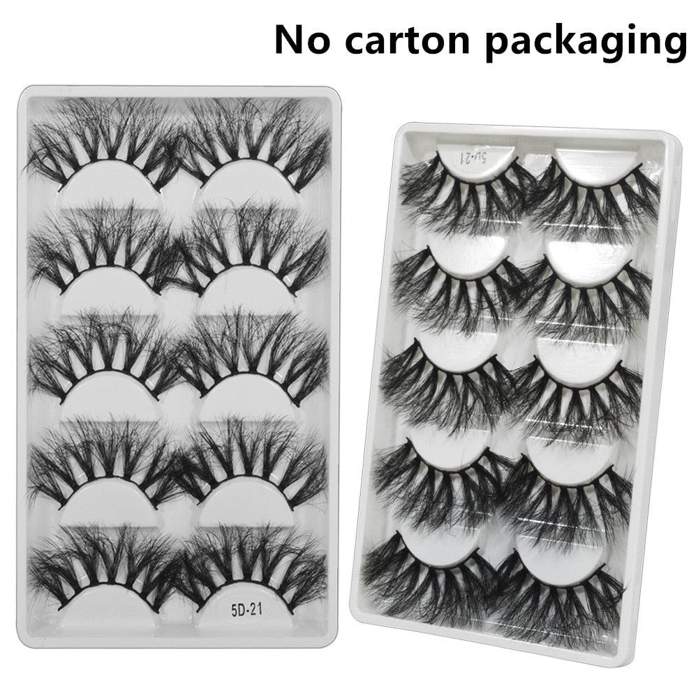5 Pairs Mink Hair Lashes 25mm 5D Fluffy Soft Fals Eyelashes Natural Long Thick Eyelash extension Reusable Fake Lash