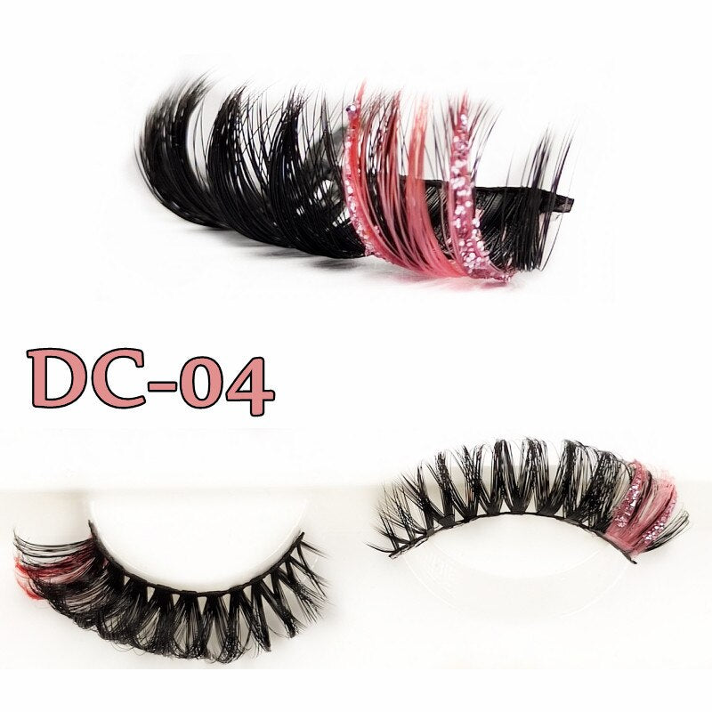 Shiny Red Blue Purple Pink Mix 3D Colored Eyelashes Ombre Vegan Strip D Curl Lashes Natural Dramatic Glitter Lashes