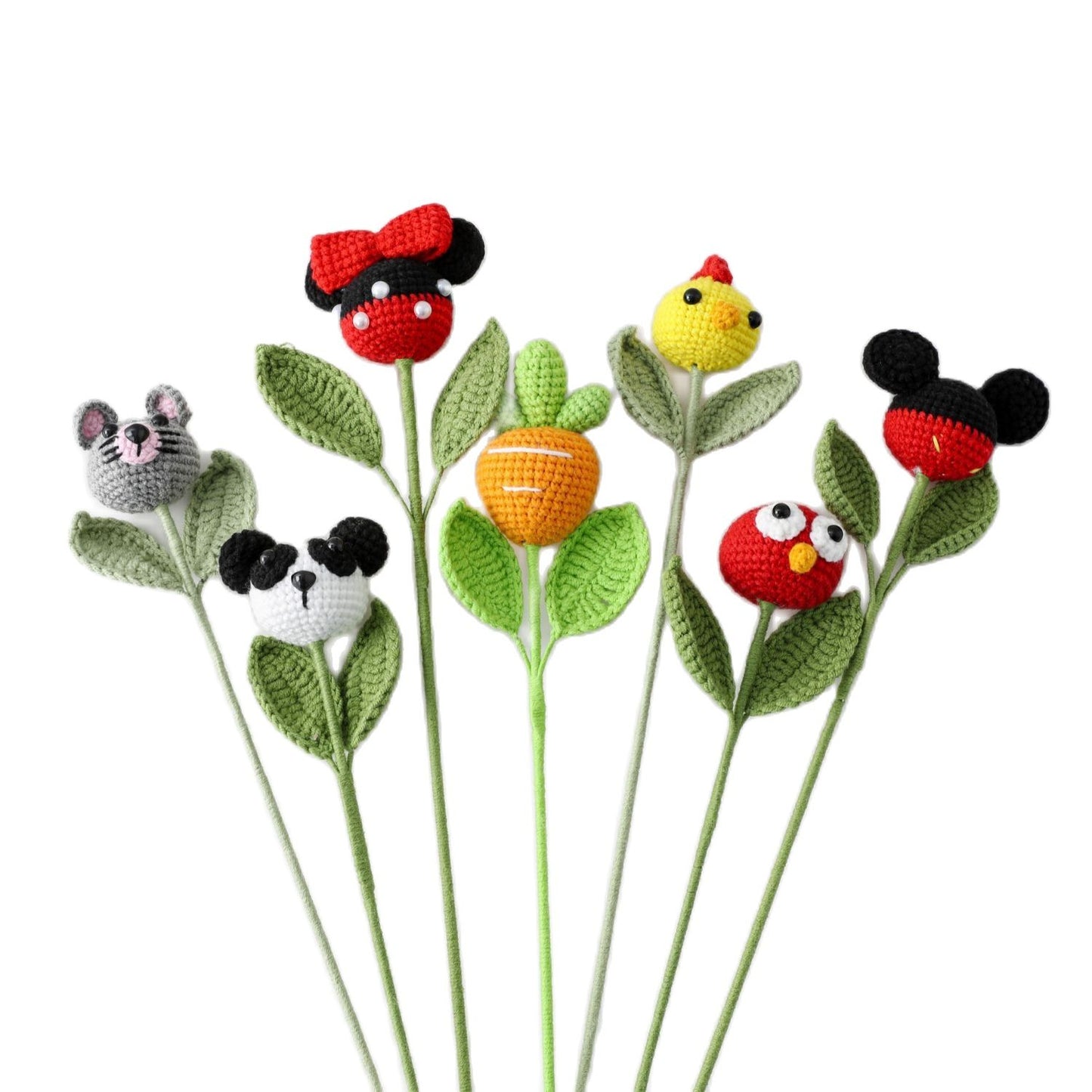 Hand-knitted Pig Crochet Flowers Bouquet Kawaii Animal Shape Artificial Flower Finished Homemade Home Decor Kids Gifts
