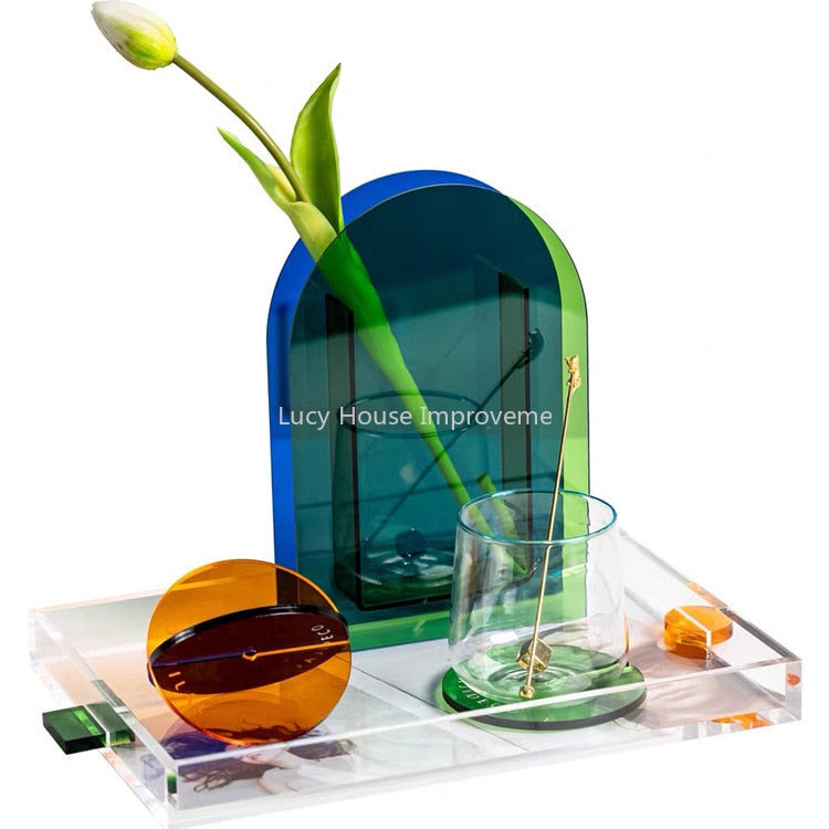 Rainbow Color Acrylic Vases Floral Container Decorative Home Office Decoration