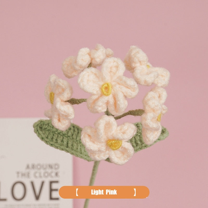 Finished Hand Knit Crochet Forget Me Not Flowers Handmade Flower Bouquet Home Decoration