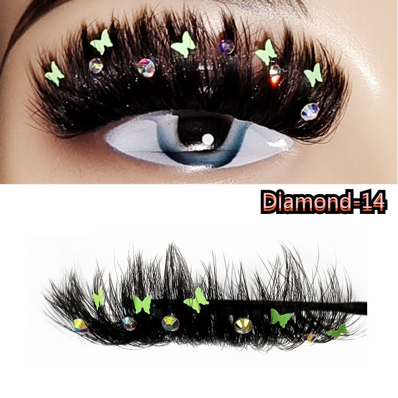 Natural/Long Glitter Shimmery Butterfly Eyelashes 25mm HandMade Full Strip Faux Mink Lashes With Butterflies
