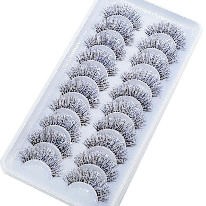 Invisible band Lashes 10 Pairs 3D Faux Mink Lashes Natural short Transparent Terrier Lashes Clear Band Soft Eyelashes Extension
