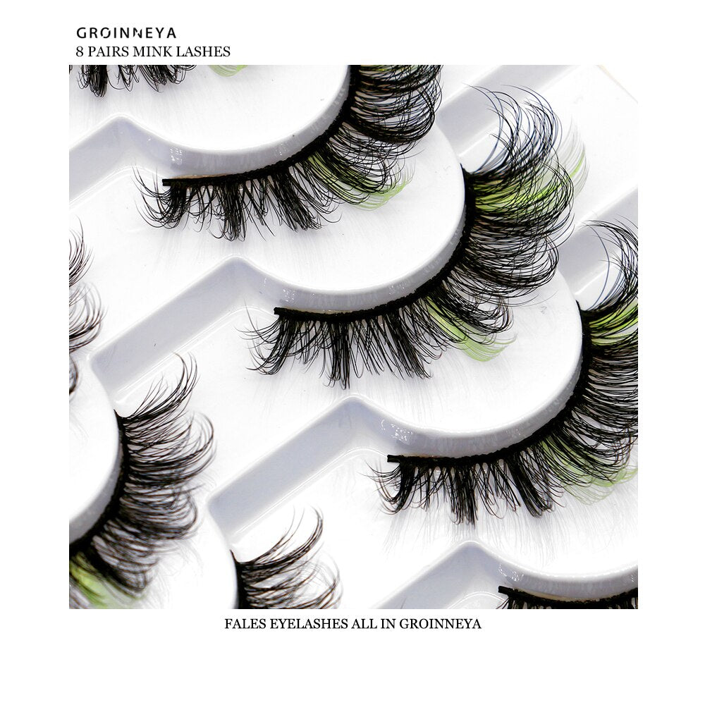 5/8pairs Colored Eyelashes Wispy Mink Lashes Natural Fluffy Cat Eye Lashes Strip 5D False Eyelashes Extension