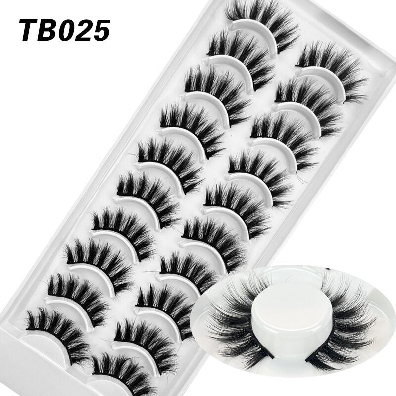 10 Pairs Natural 3d Faux Mink False Eyelashes Dense Curls Slim Short Lashes Cosplay Dramatic Eyelashes