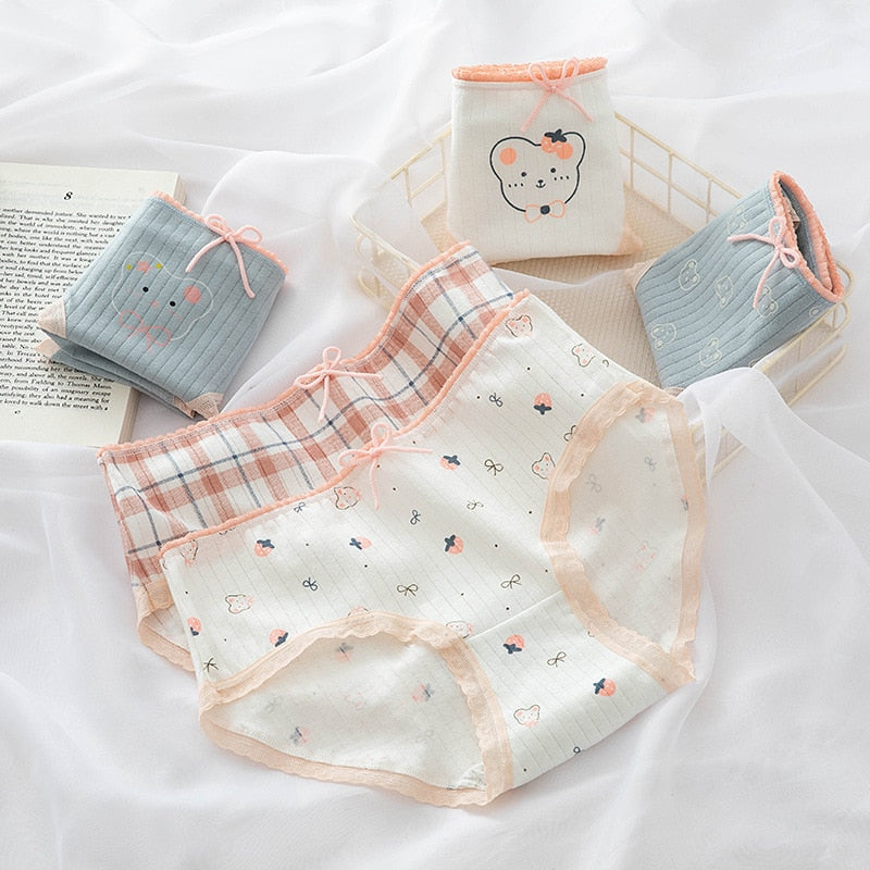 5Pcs/Set Cotton Underwear For Women Panties Cute Love Briefs Mid Waist Seamless Breathable Underpants Lingerie
