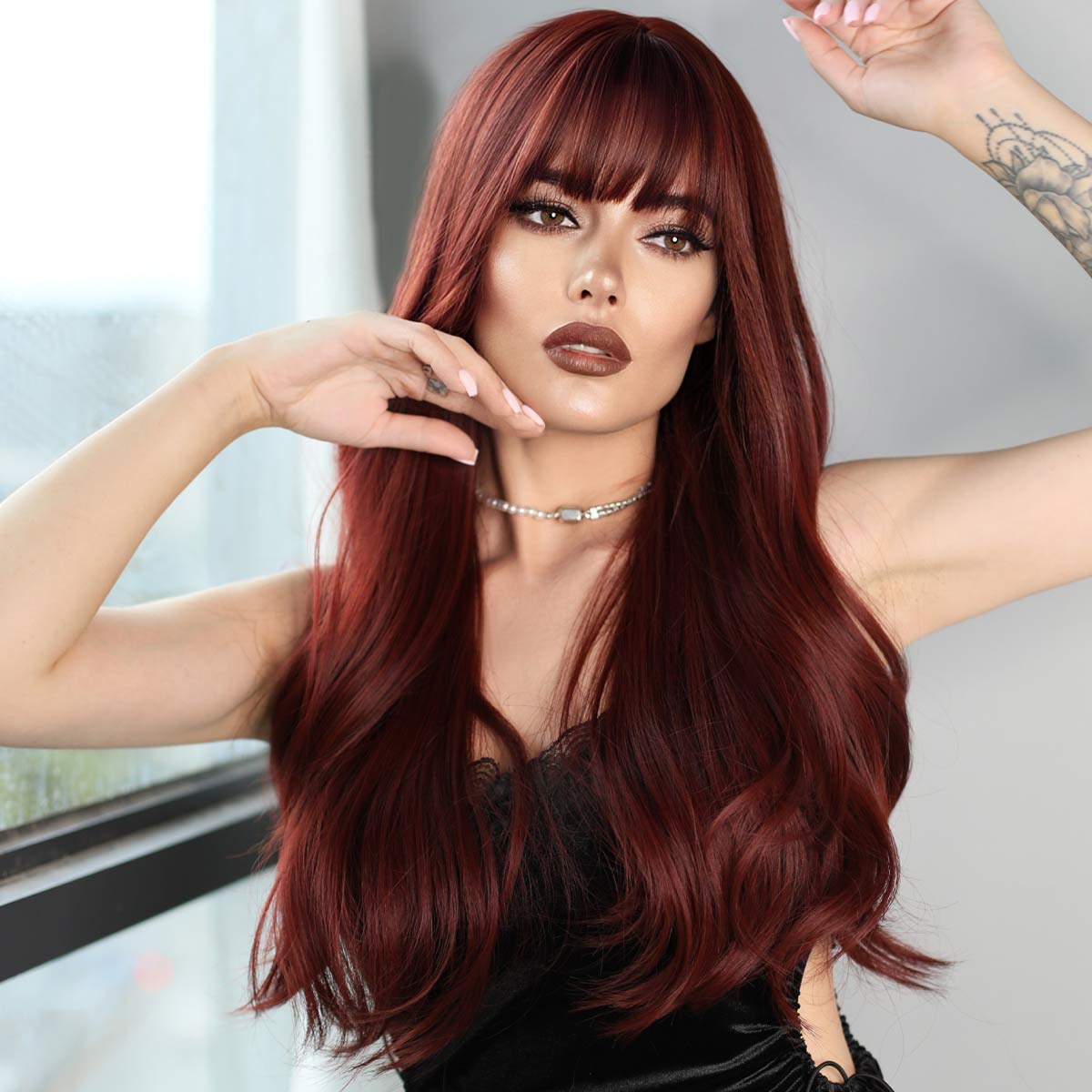 Synthetic Wigs for Women Long Wavy Ombre Red Wig Heat Resistant Natural Cosplay Party Wigs Cosplay Party Lolita Wigs